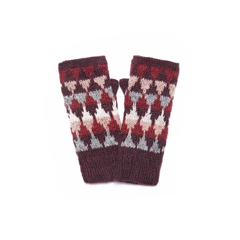 4679 Women's Jaya Geometric Patterned Wool Handknit Winter Half Mittens